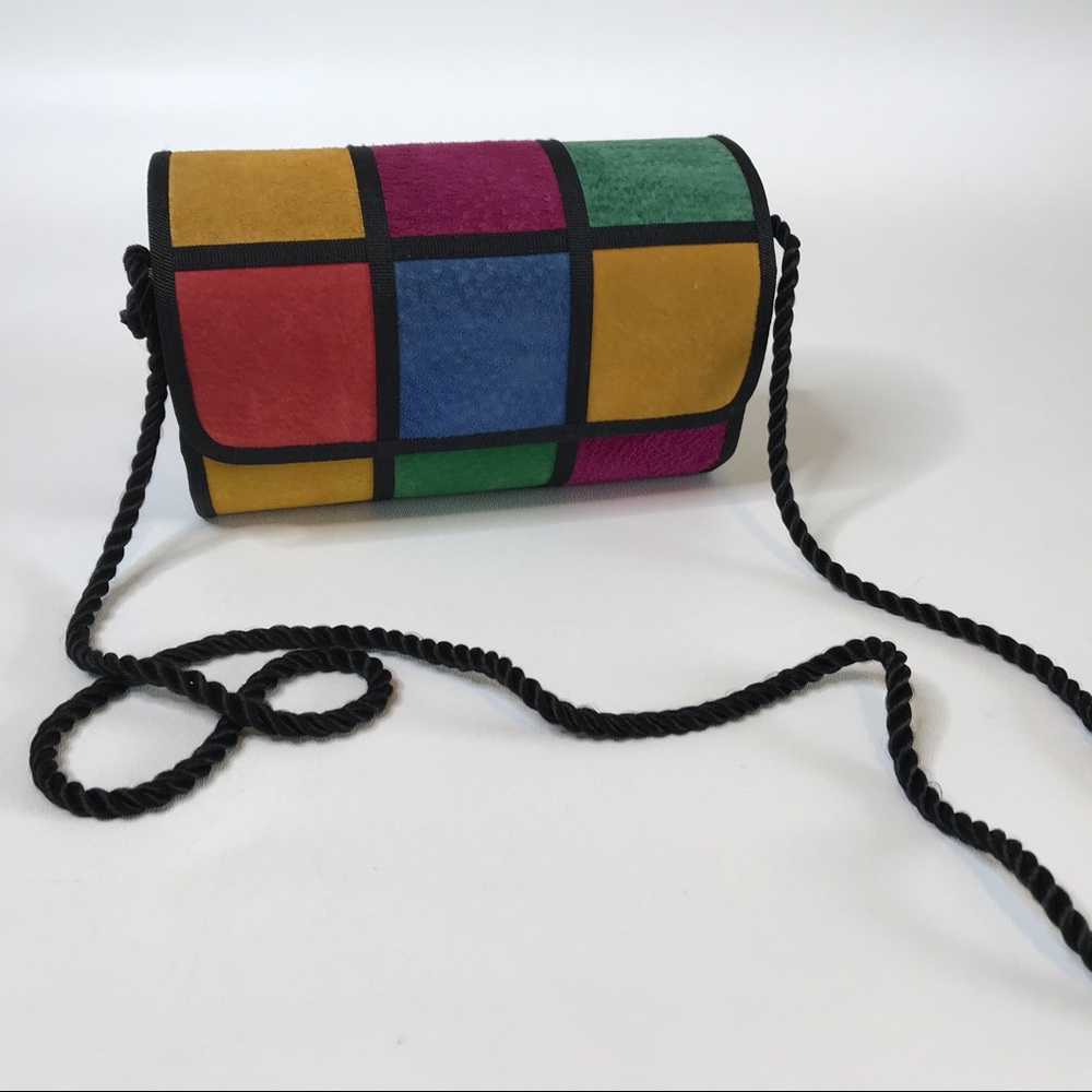 Suede Rainbow Color Block Crossbody Purse